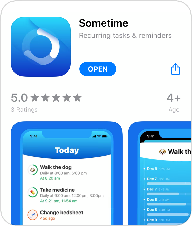 Screenshot of Sometime on the App Store with 5/5 stars and 3 ratings in the Canadian region