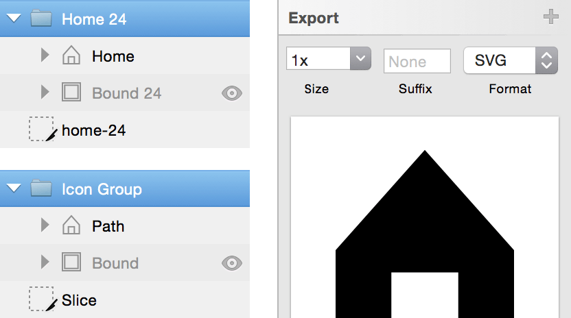 Screenshot of Sketch layers: Icon Group, Path, Bound, Slice