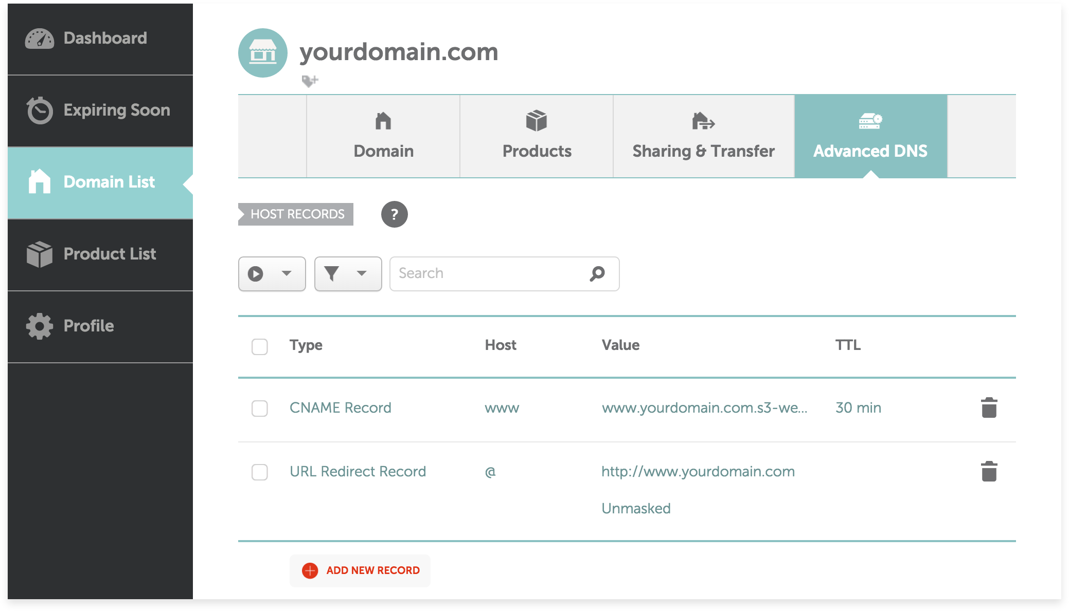 Namecheap DNS record