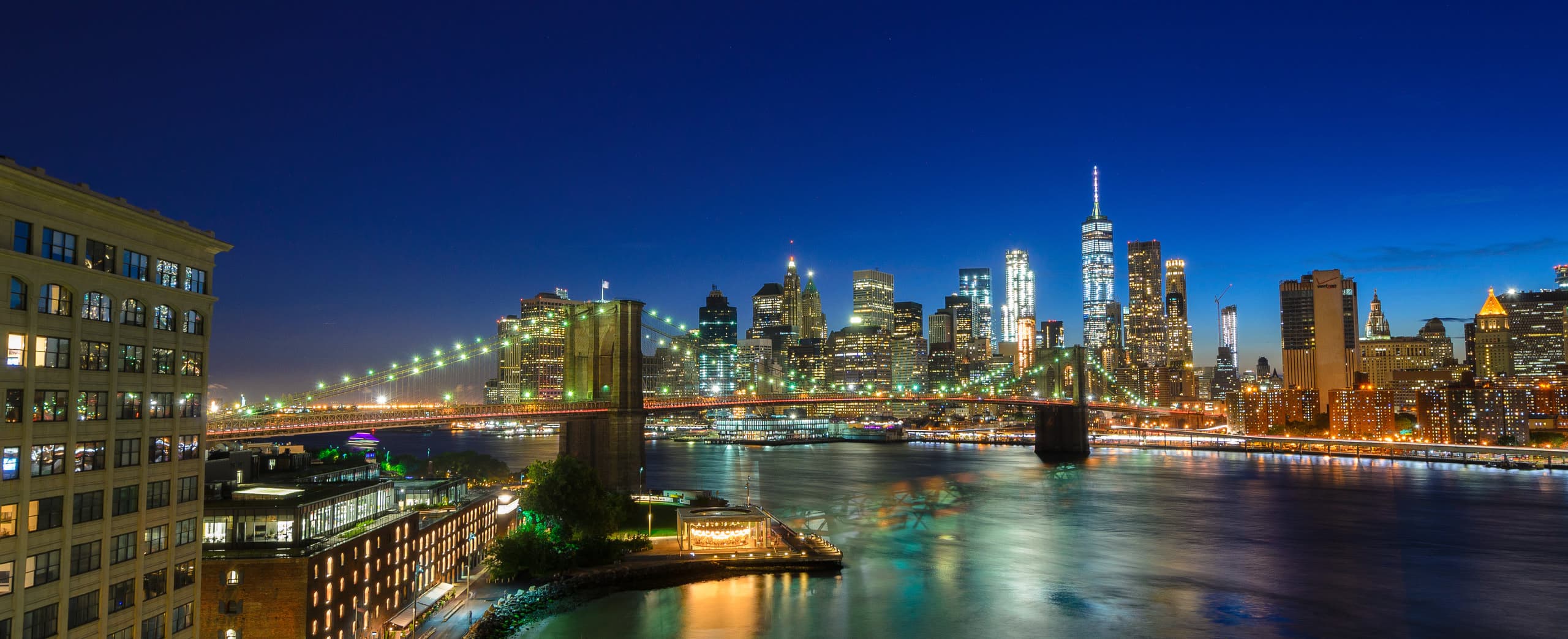 Brooklyn Bridge with the Financial District in the background