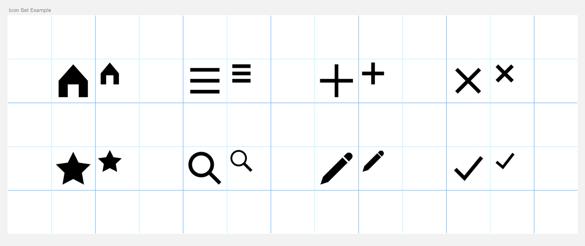 Icons laid out on a grid in Sketch