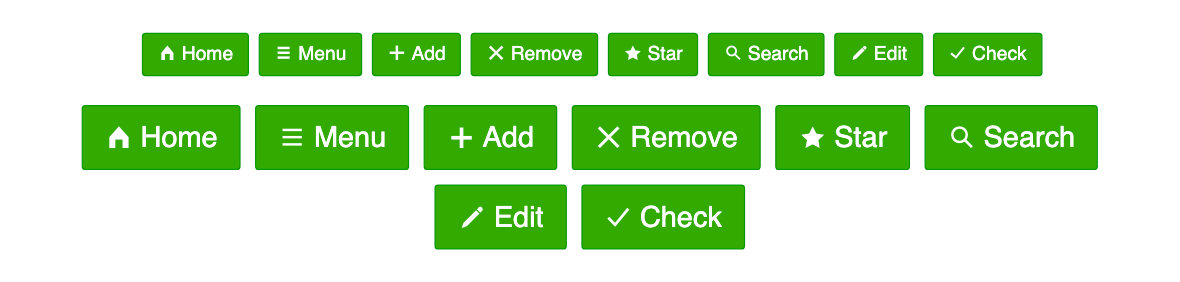 2 rows of buttons with icon lined up with their respective labels