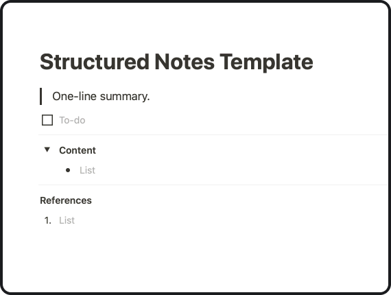 Screenshot of Structured Notes template